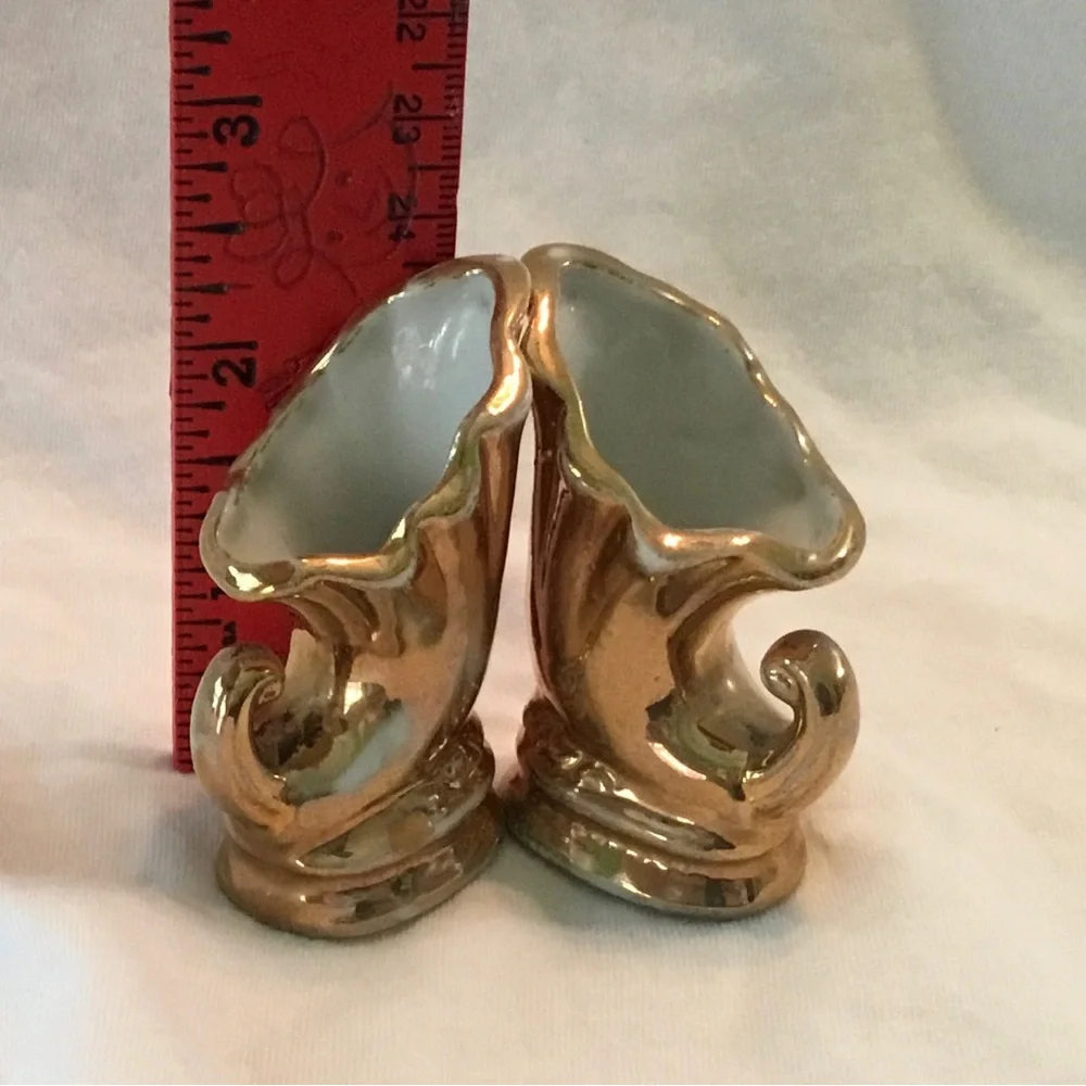 Vintage Gold Ceramic Cornucopia Miniature Vases